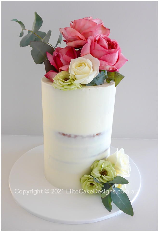 Tall Rustic Semi Naked cake with roses